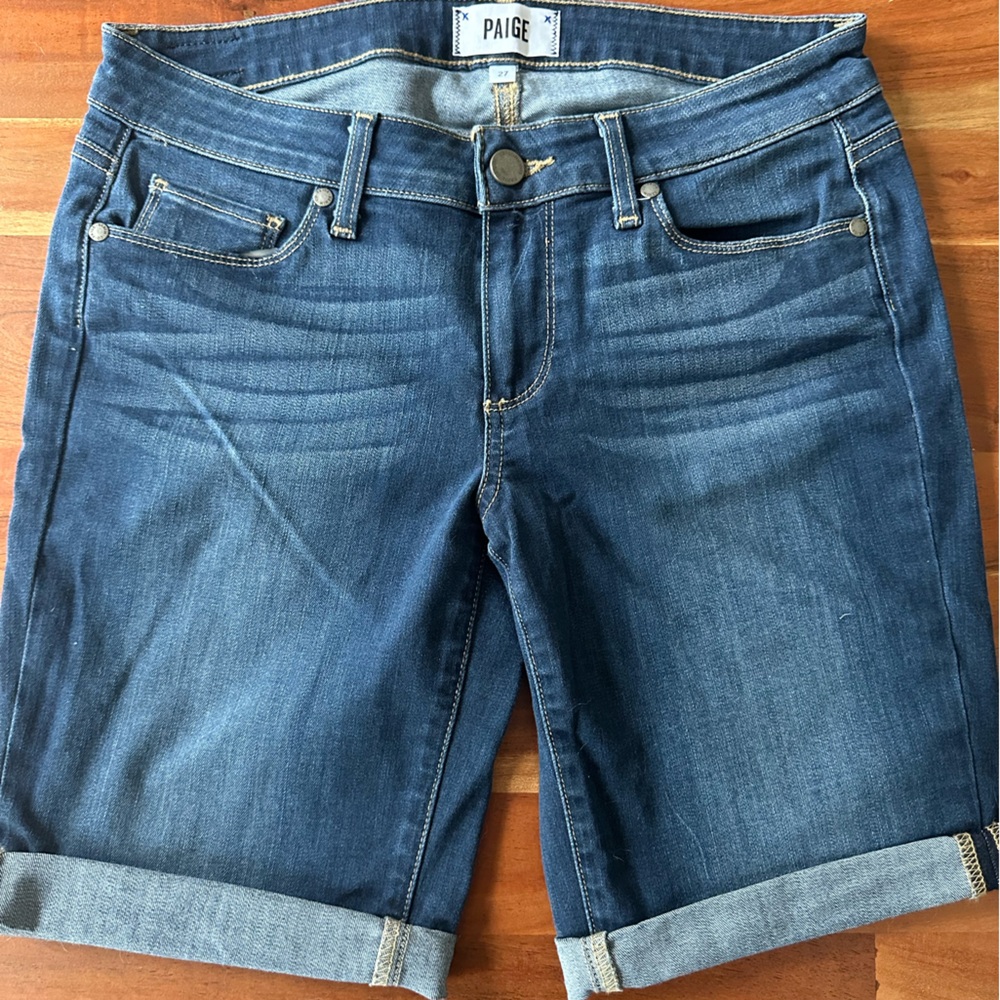 PAIGE Women's Dark Blue Denim Shorts